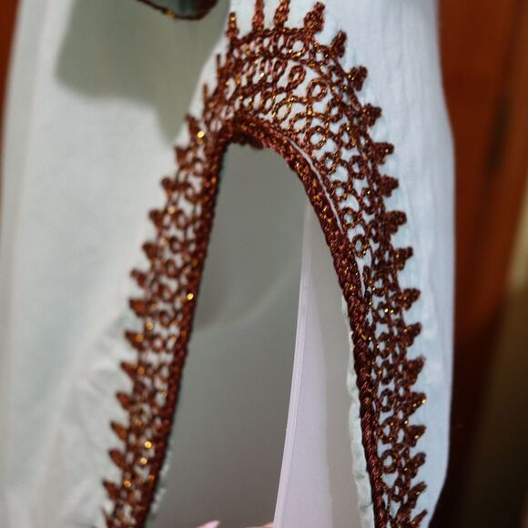 Soft Surroundings Light Blue Blouse with Brown Detailing Boho Hippie Embroidered - Picture 9 of 15
